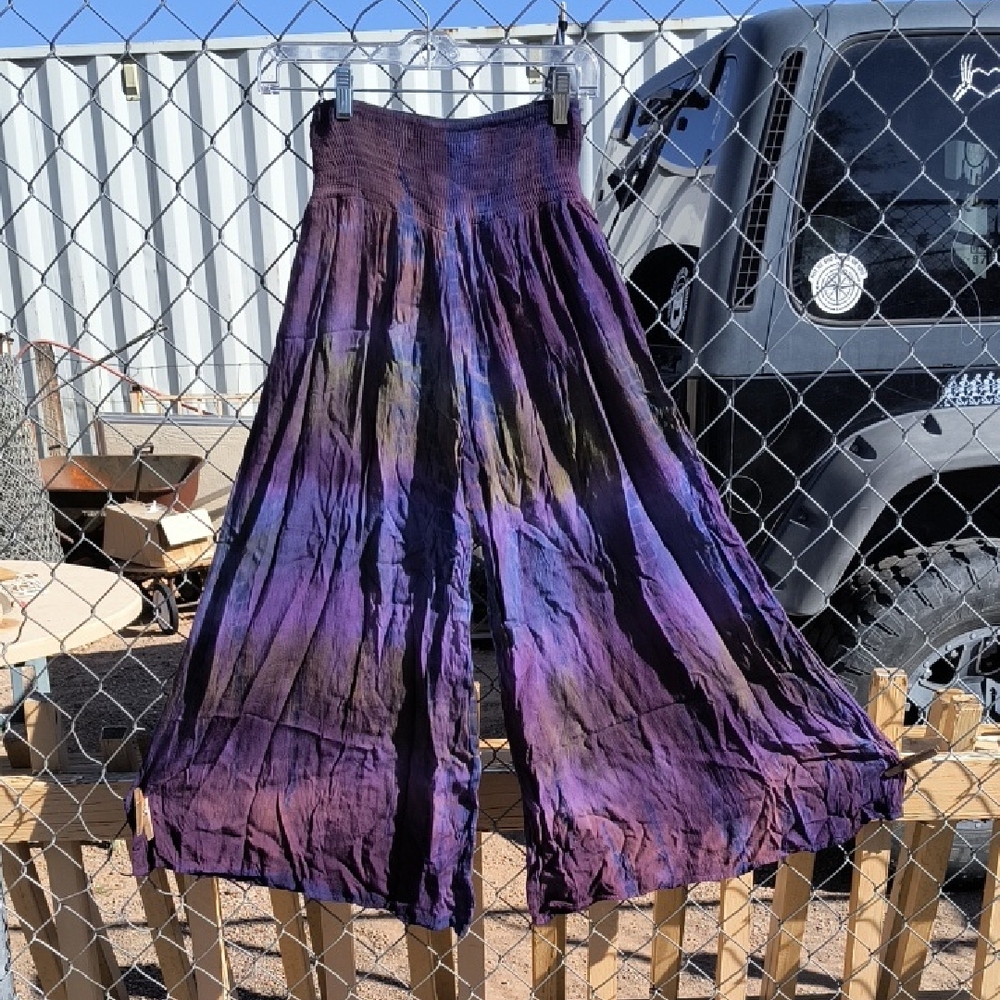 100% Rayon Brand New Wide Leg Hand Dyed Elastic Waist Palazzo Pants M - L